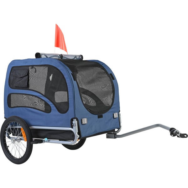 Hundecykeltrailer, 144x72,5x84,5 cm, Blå/Sort, Sammenklappelig kæledyrstransportør