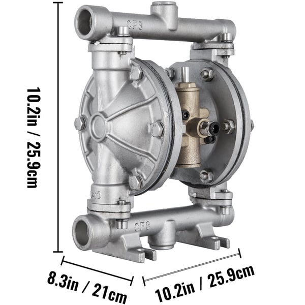 Dobbelt membranpumpe, 11.36 L/min, rustfrit stål, PTFE-membran