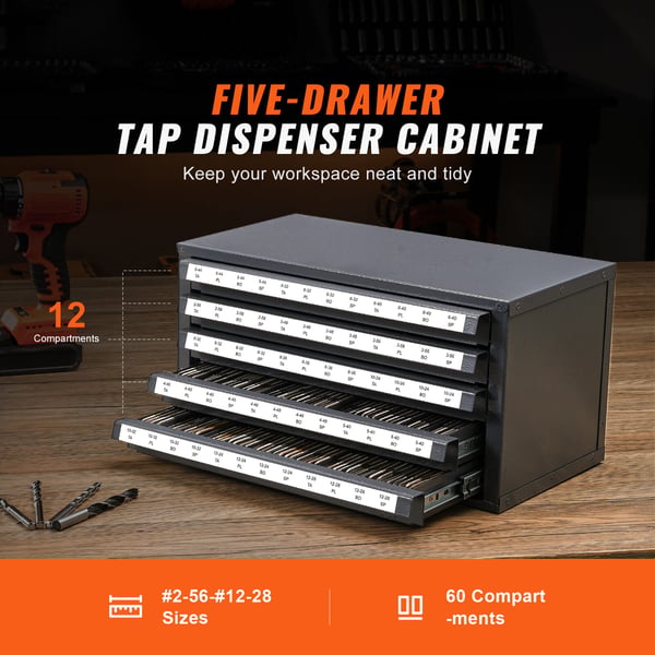 Tap Dispenser Skab, Fem-skuffers Organizer, 37.5x20x20 cm, Grå, Stål