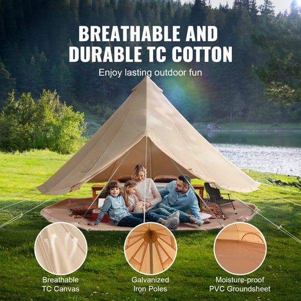 Bell telt, 3x3x2 m, beige, kanvas, campingtelt