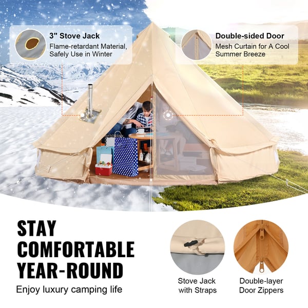 Bell telt, 3x3x2 m, beige, kanvas, campingtelt