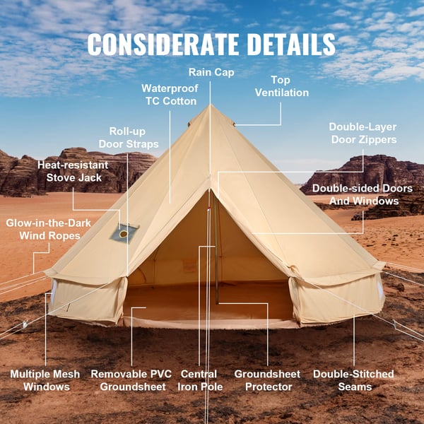 Bell telt, 3x3x2 m, beige, kanvas, campingtelt