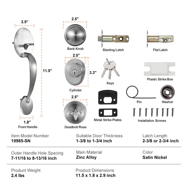 Ovenkahva ja lukkosarja, 28.4x9.9x15.5 cm, satiininikkeli, säädettävä lukko