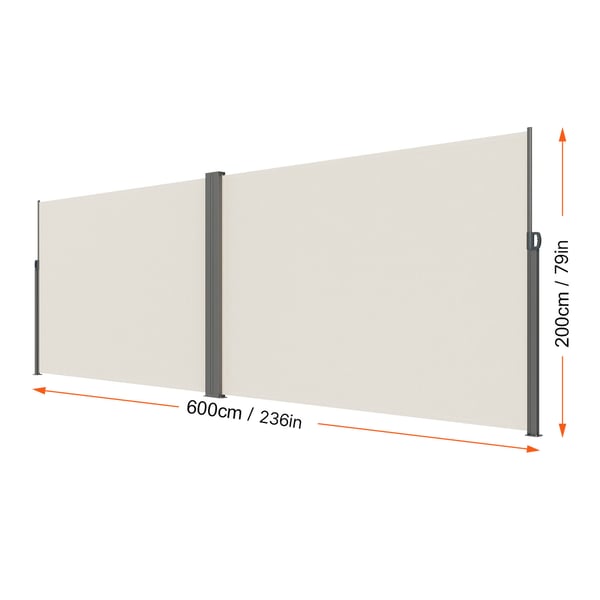 Utdragbar sidomarkis, 200x600 cm, Beige, Polyester, Vattentät
