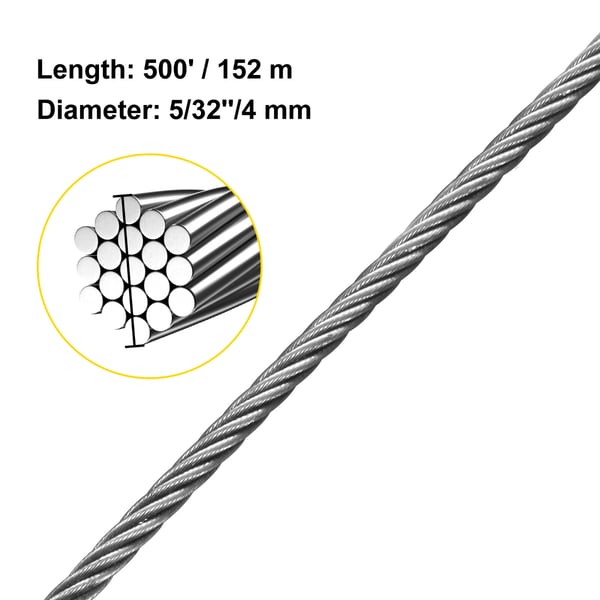 Ruostumattomasta teräksestä valmistettu vaijeri, 152 m x 0,4 cm, teräs