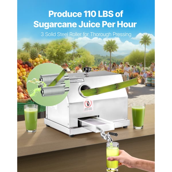 Sukkerrørsjuicemaskine, 62 mm indløb, rustfrit stål