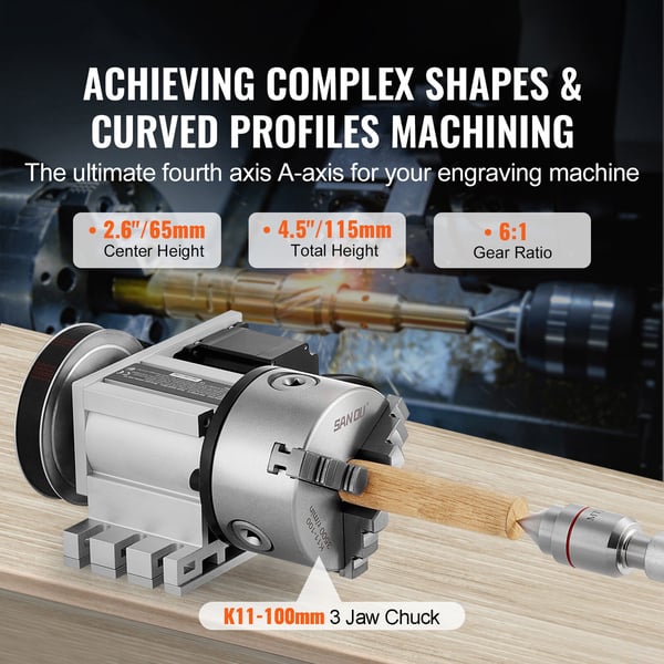 Drejehoved K11-100mm 3-bakke chuck 65x66 mm CNC fræse roterende akse aluminium