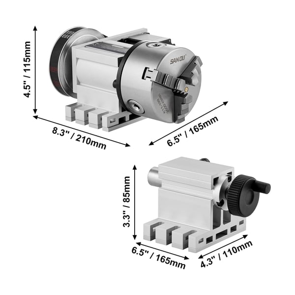 Drejehoved K11-100mm 3-bakke chuck 65x66 mm CNC fræse roterende akse aluminium