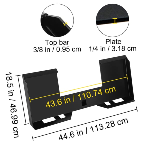 Skid Steer monteringsplade, 113.3x47 cm, sort, stål