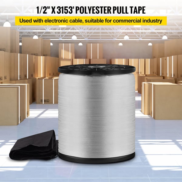 Polyester træksnor 961x1,27 cm hvid, fladt reb, træk
