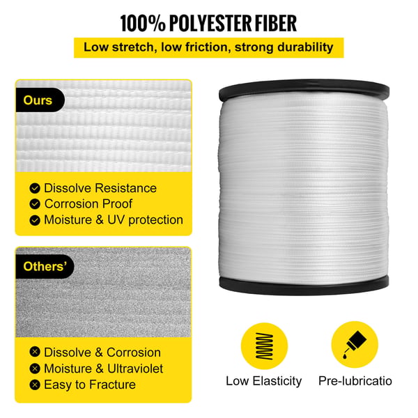 Polyester træksnor 961x1,27 cm hvid, fladt reb, træk