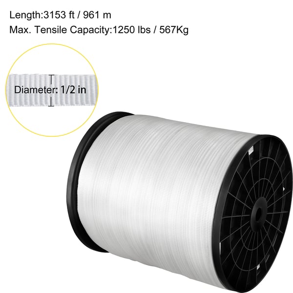 Polyester træksnor 961x1,27 cm hvid, fladt reb, træk