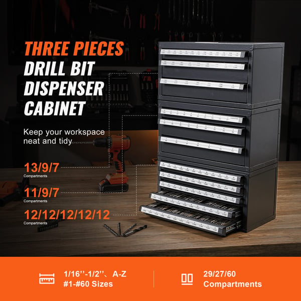 Borebitsdispenser skab, 3-delt sæt, 37,5x20x20 cm, grå, stållagring