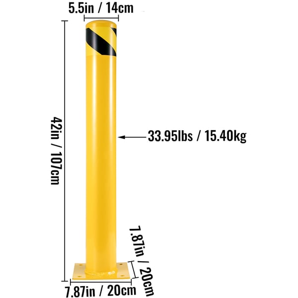 Turvapollari, 107 cm korkeus, 14 cm halkaisija, keltainen, teräs