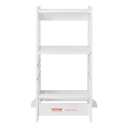 Stegpall, 3-nivåers justerbart lärningstorn i bambu, 84,4x55,3x48,2 cm, Vit