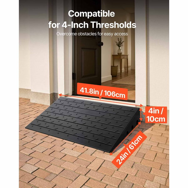 Terskelrampe, 61x106x10,2 cm, Sort, Gummi