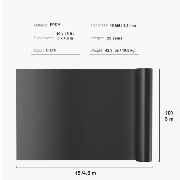 Bassindug, 300x460 cm, Sort, EPDM-materiale