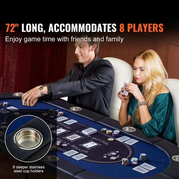Pokertable, 183x82x72 cm, Fällbar, 8 spelare, Metall, Kortspelbord