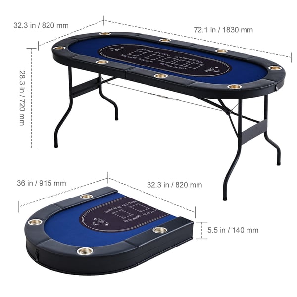 Pokertable, 183x82x72 cm, Fällbar, 8 spelare, Metall, Kortspelbord