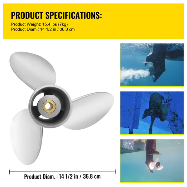 Påhængsmotor propel 36,8x53,3 cm stål 3-bladet bådpropel