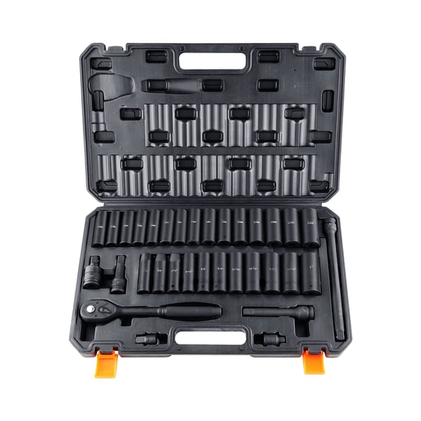 Slagnøglesæt, 33 dele 1/2" firkantet drev SAE 3/8"-1" metrisk 10-24mm, 51,5x33x6,5 cm, legeret stål