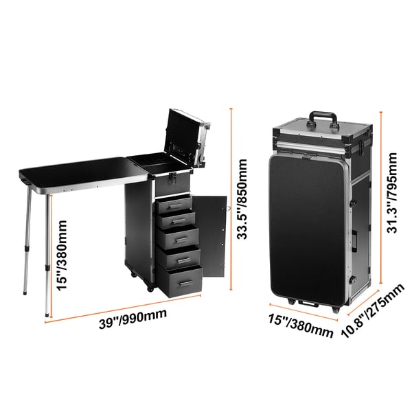 Makeup-taske, 99x38x85 cm, Sort, Aluminium opbevaring