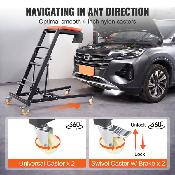 Automotive Top Creeper, 121.5x75.5x164.5 cm, Sort, Stål