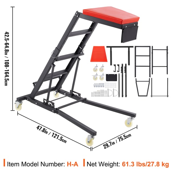 Automotive Top Creeper, 121.5x75.5x164.5 cm, Sort, Stål