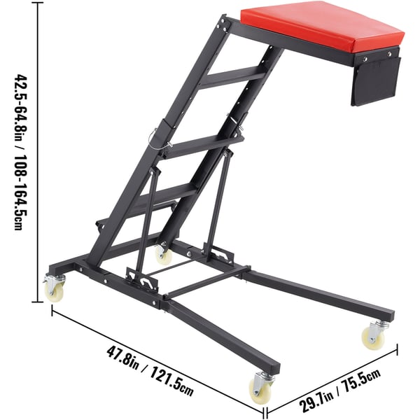 Automotive Top Creeper, 121.5x75.5x164.5 cm, Sort, Stål