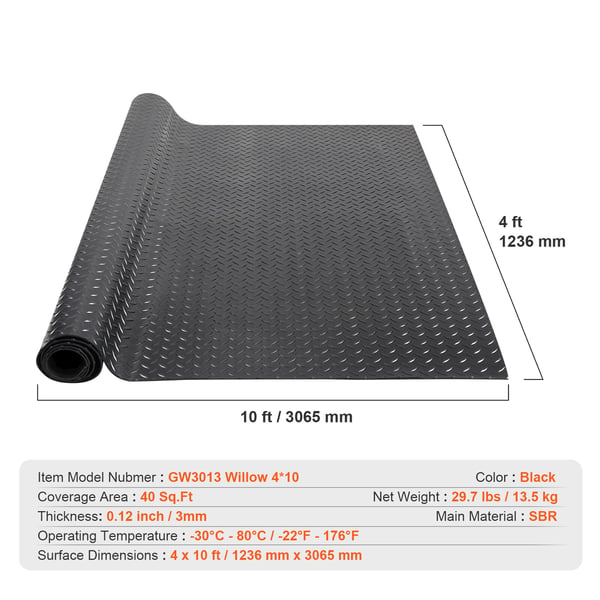 Gummigolv Rulle, 3x121,9x304,8 cm, Svart, SBR-gummi
