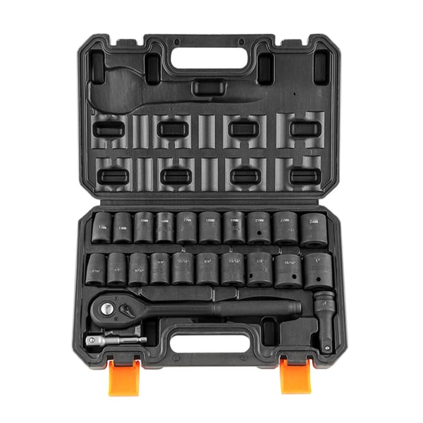 Hylsnyckelsats, 23 delar 1/2" drivning SAE & metrisk, 33,5x21,8x7 cm, legerat stål, förvaringsväska Hylsnyckelsats, 23 delar 1/2" drivning SAE & metrisk, 33,5x21,8x7 cm, legerat stål, förvaringsväska