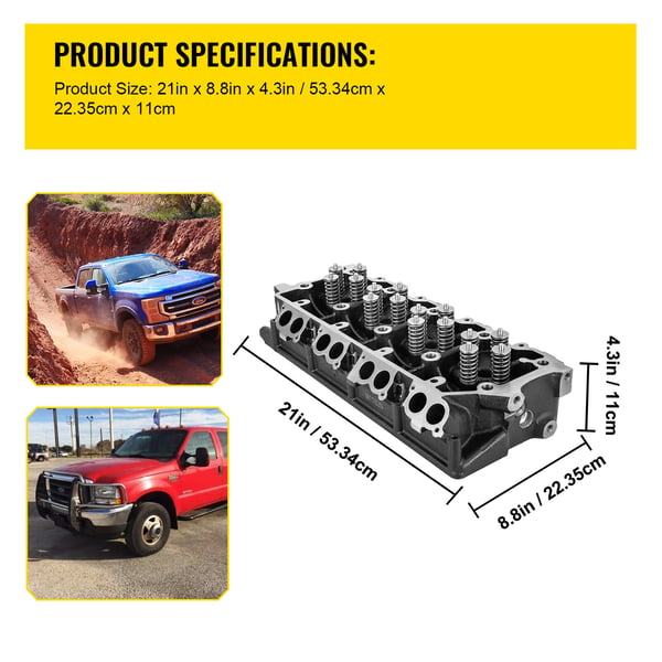 Sylinterikannen kokoonpano, 6.4L, valurauta, varaosa Ford F250 F350 F450 F550
