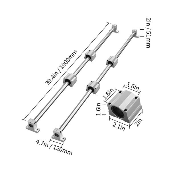 Lineær føringsskinnesæt, SFC20, 100x12x5.1 cm, Metal