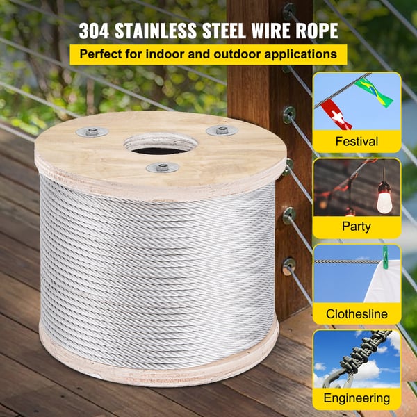 Stålwire, 304 rustfrit stål, 76 m, sølv, kabel