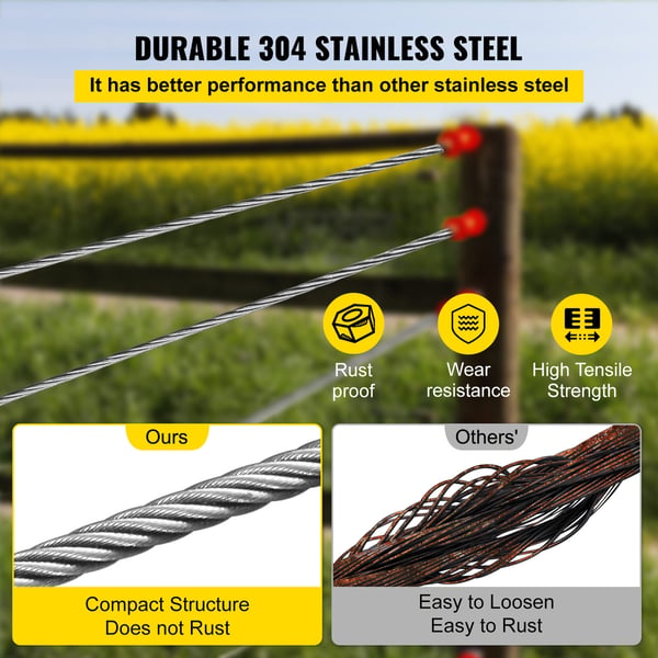 Stålwire, 304 rustfrit stål, 76 m, sølv, kabel