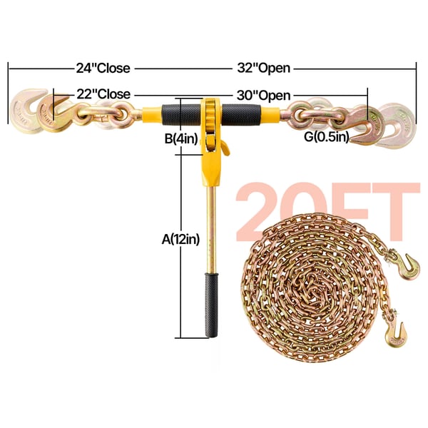 Ratschekædebinder 0,8-0,9 cm, Heavy Duty Lastbinder, 3220 kg, Stål
