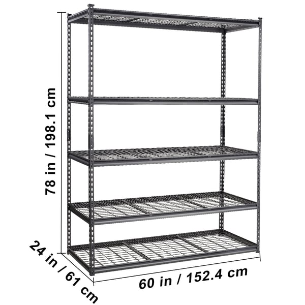 Opbevaringsreol, 152,4x61x198,1 cm, Sort, Justerbar Metal
