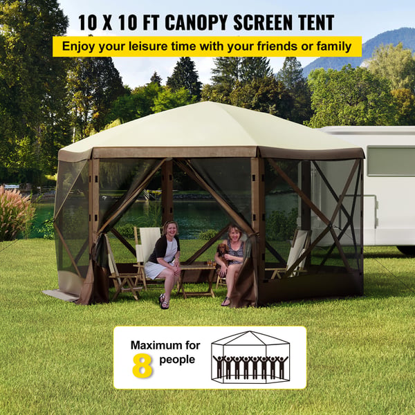 Havepavillon, 6-sidet pop-up telt med netvinduer, 305x305x229 cm, udendørs