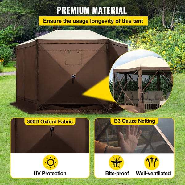 Havepavillon, 6-sidet pop-up telt med netvinduer, 305x305x229 cm, udendørs
