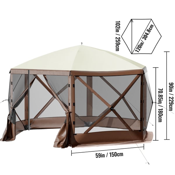 Havepavillon, 6-sidet pop-up telt med netvinduer, 305x305x229 cm, udendørs