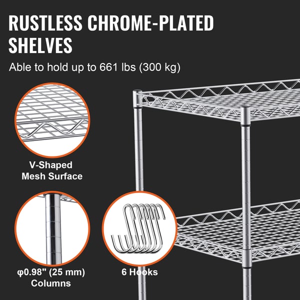 Rullebord, 3 niveauer, 76,2x45,7x82,3 cm, Stål, Opbevaring