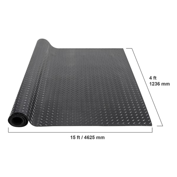 Gulvmåtte i gummi, 3x121,9x457,2 cm, Sort, Diamond Plate, SBR-gummi