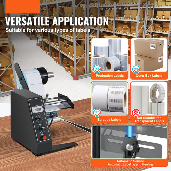 Etiketdispenser, Automatisk, 208x216x220 mm, Justerbar hastighed, Etiketaftræksmaskine