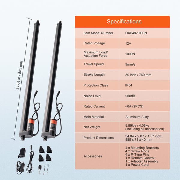 Linjärt ställdon kit, 760x73x40 mm, IP54, aluminium