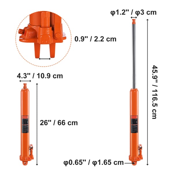 Hydraulinen pitkäsylinterinen tunkki, 665x117x109 mm, 8 tonnia, teräs