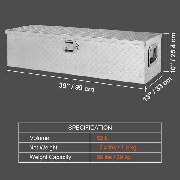 Værktøjskasse til lad 99,1x33x25,4 cm sølvfarvet aluminium opbevaring