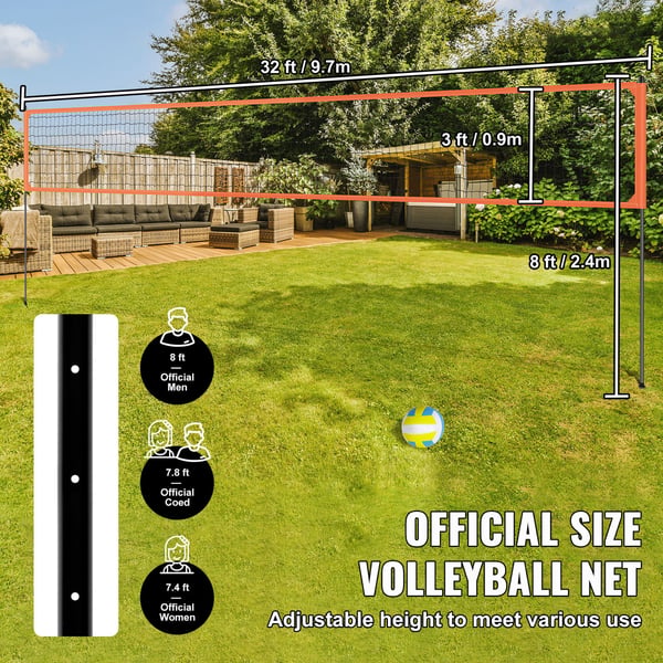 Volleyballnet-system, justerbare aluminiumsstænger 975x91 cm gul, udendørs sport