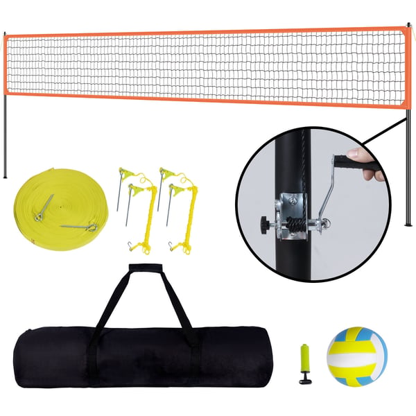 Volleyballnet-system, justerbare aluminiumsstænger 975x91 cm gul, udendørs sport