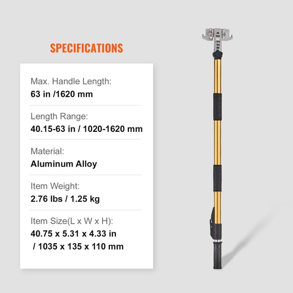 Gipsplade flad boks håndtag, 101,6-1950,7 cm, aluminium, justerbar