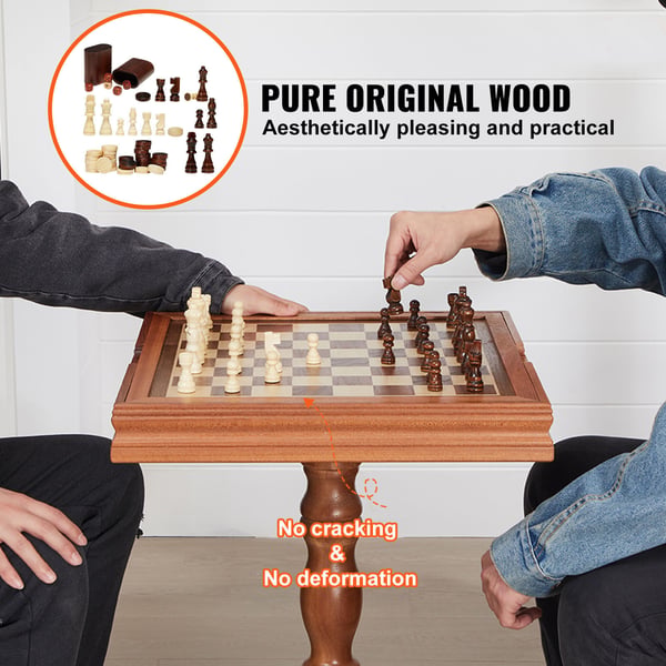 Spelbord, 3-i-1 Schack Dam Backgammon, 65x65x67,6 cm, Trä